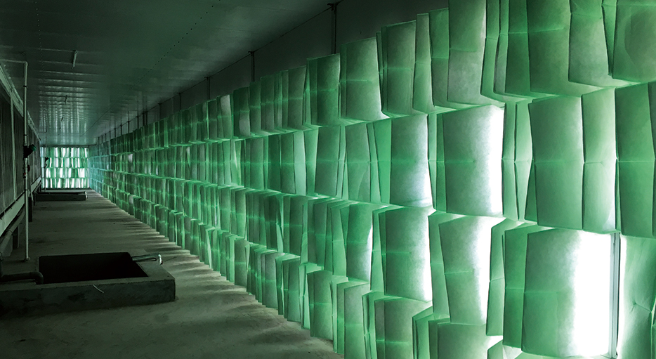 沈陽陶屯項(xiàng)目Antibio養(yǎng)豬場空氣過濾系統(tǒng)袋濾墻。